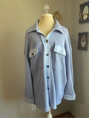 Vici Light Blue Utility Waffle-Knit Jacket
